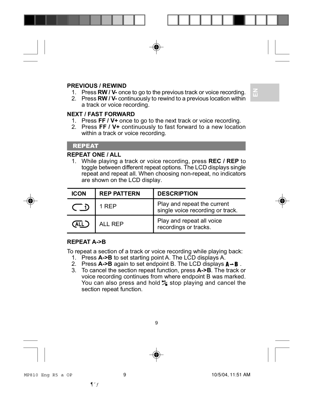 Oregon MP810 user manual Repeat 