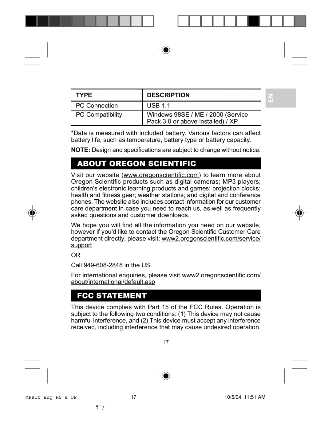 Oregon MP810 user manual About Oregon Scientific, FCC Statement 