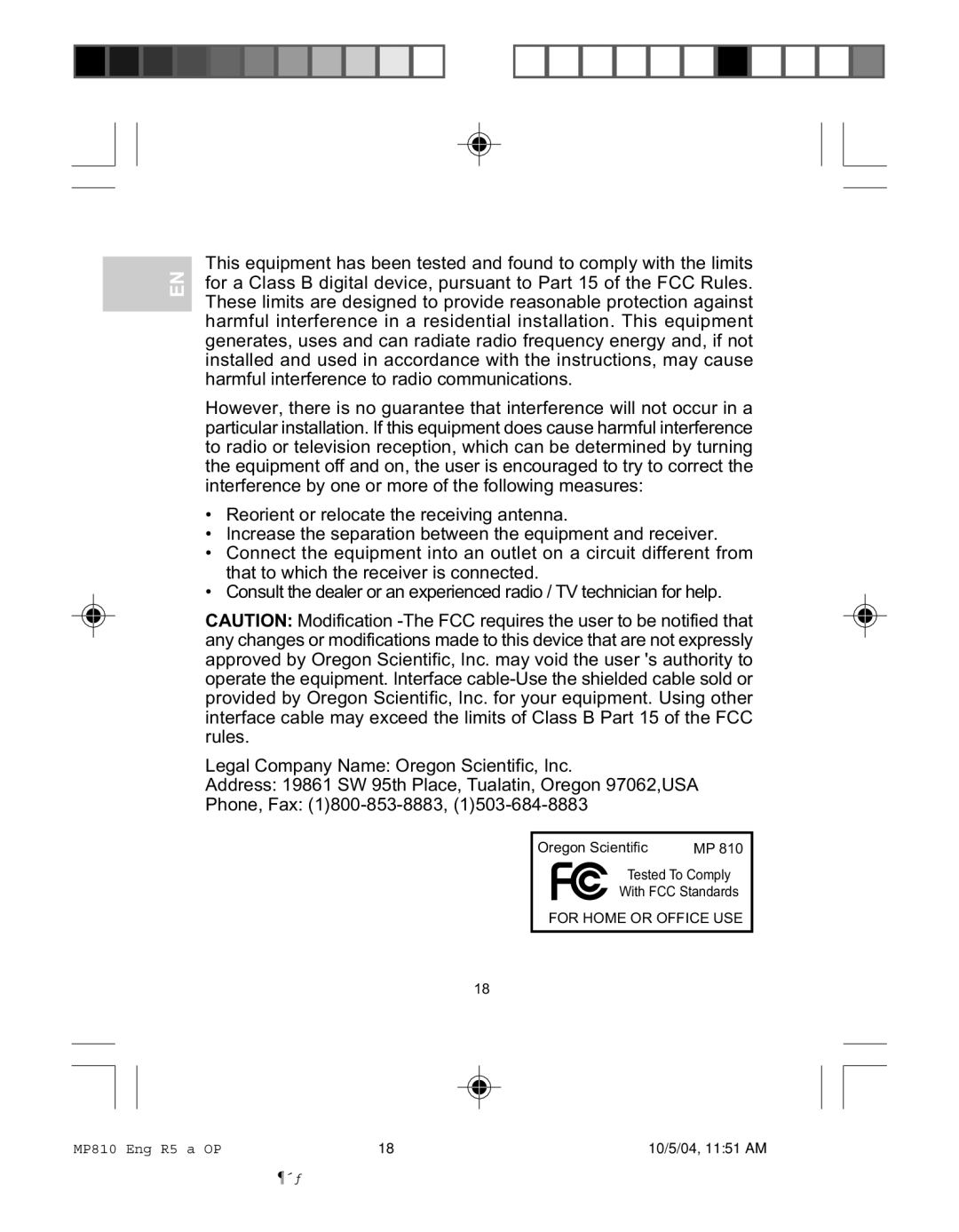 Oregon MP810 user manual For Home or Office USE 