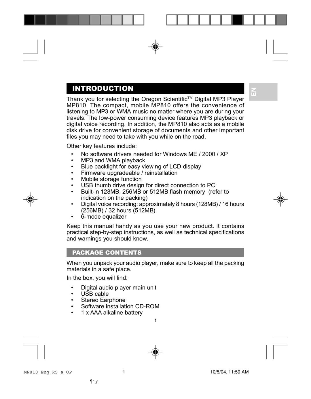 Oregon MP810 user manual Introduction, Package Contents 