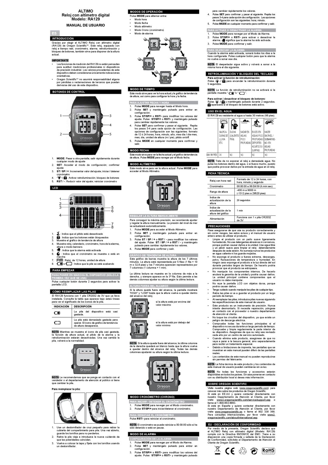 Oregon RA129 user manual Manual DE Usuario 