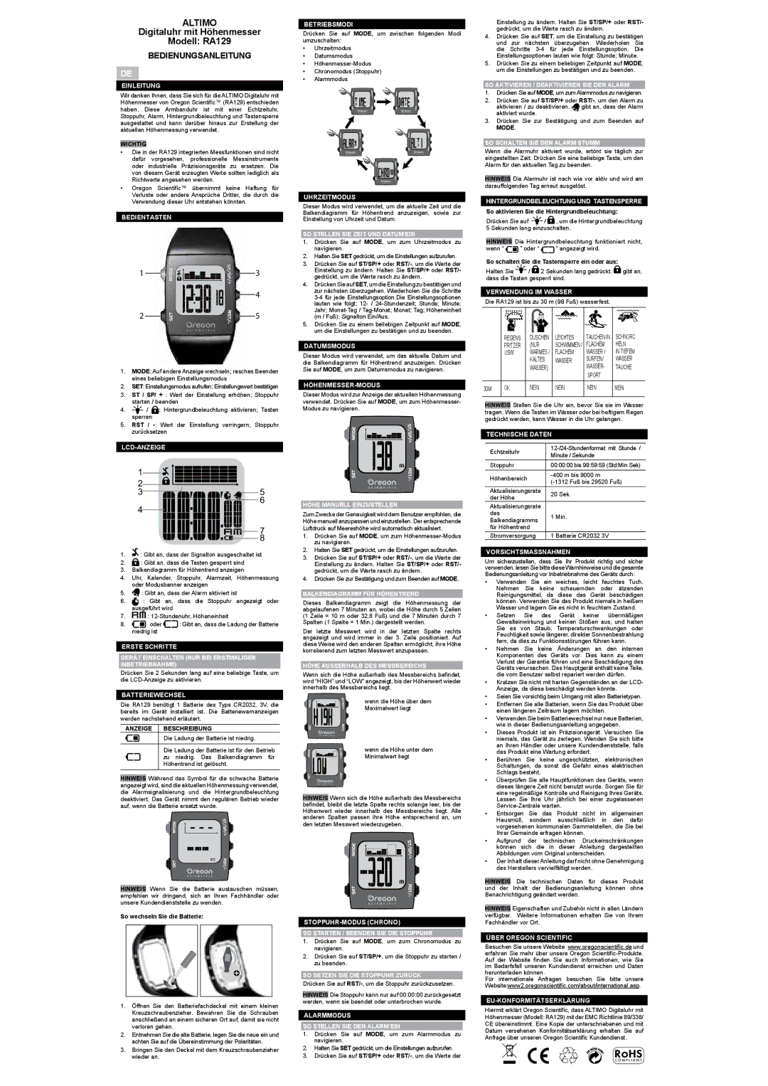 Oregon RA129 user manual Bedienungsanleitung 