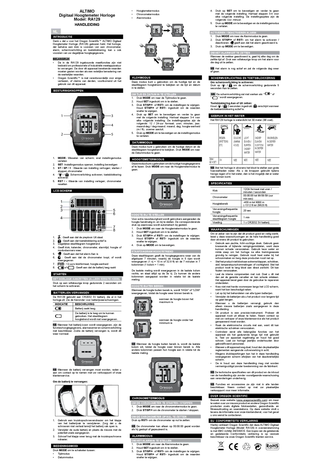 Oregon RA129 user manual Handleiding 