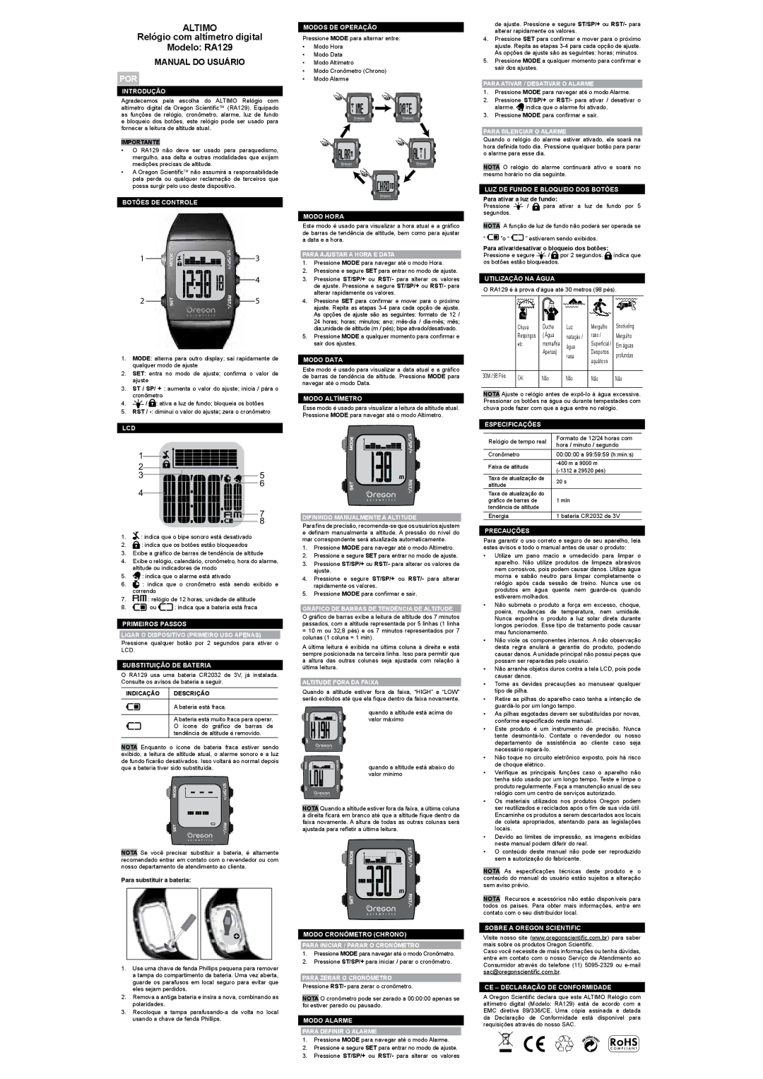 Oregon RA129 user manual Manual do Usuário, Por 