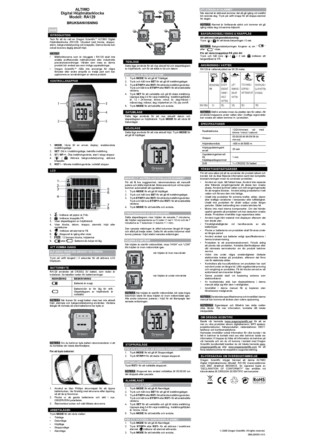 Oregon RA129 user manual Bruksanvisning, Swe 