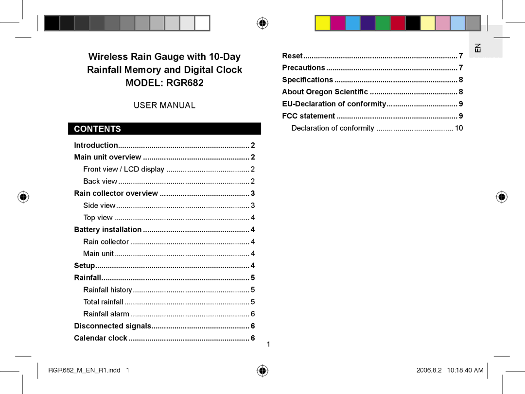 Oregon RGR682 user manual Contents 