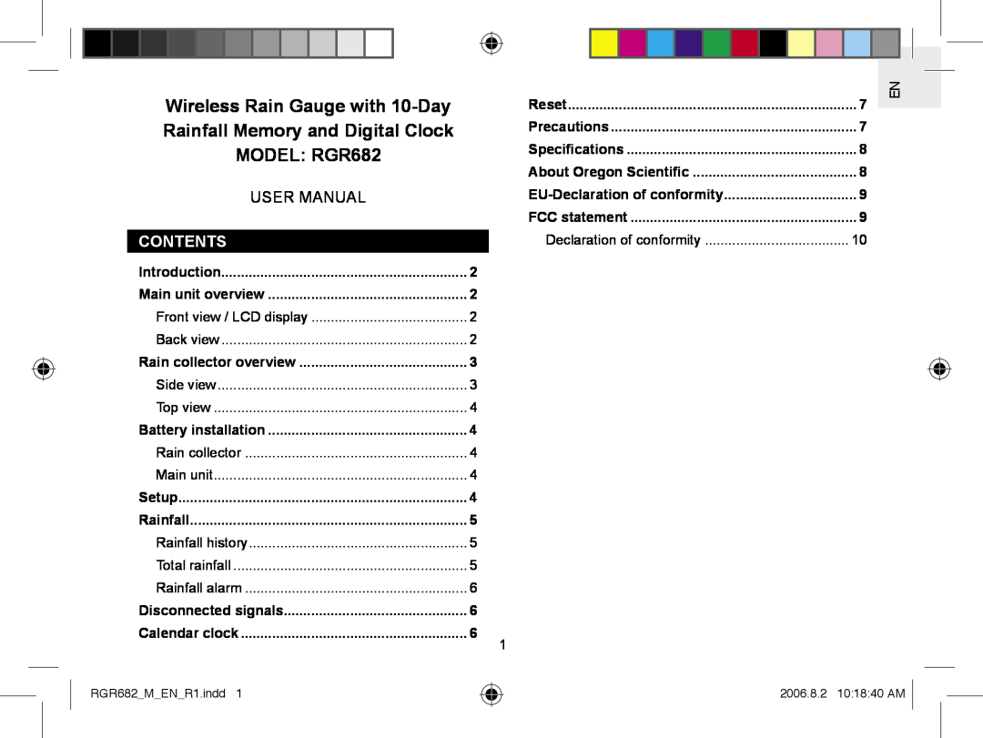 Oregon RGR682 user manual Contents, User Manual 
