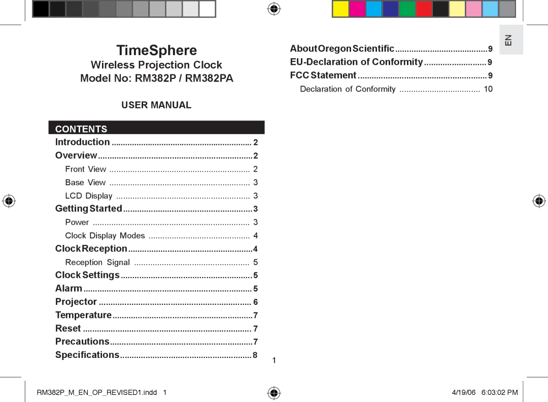 Oregon RM382P user manual TimeSphere, Contents 