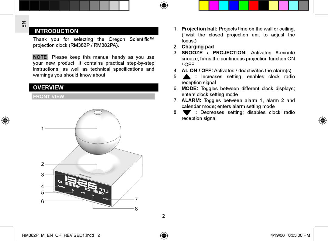 Oregon RM382P user manual Introduction, Overview, Front View 