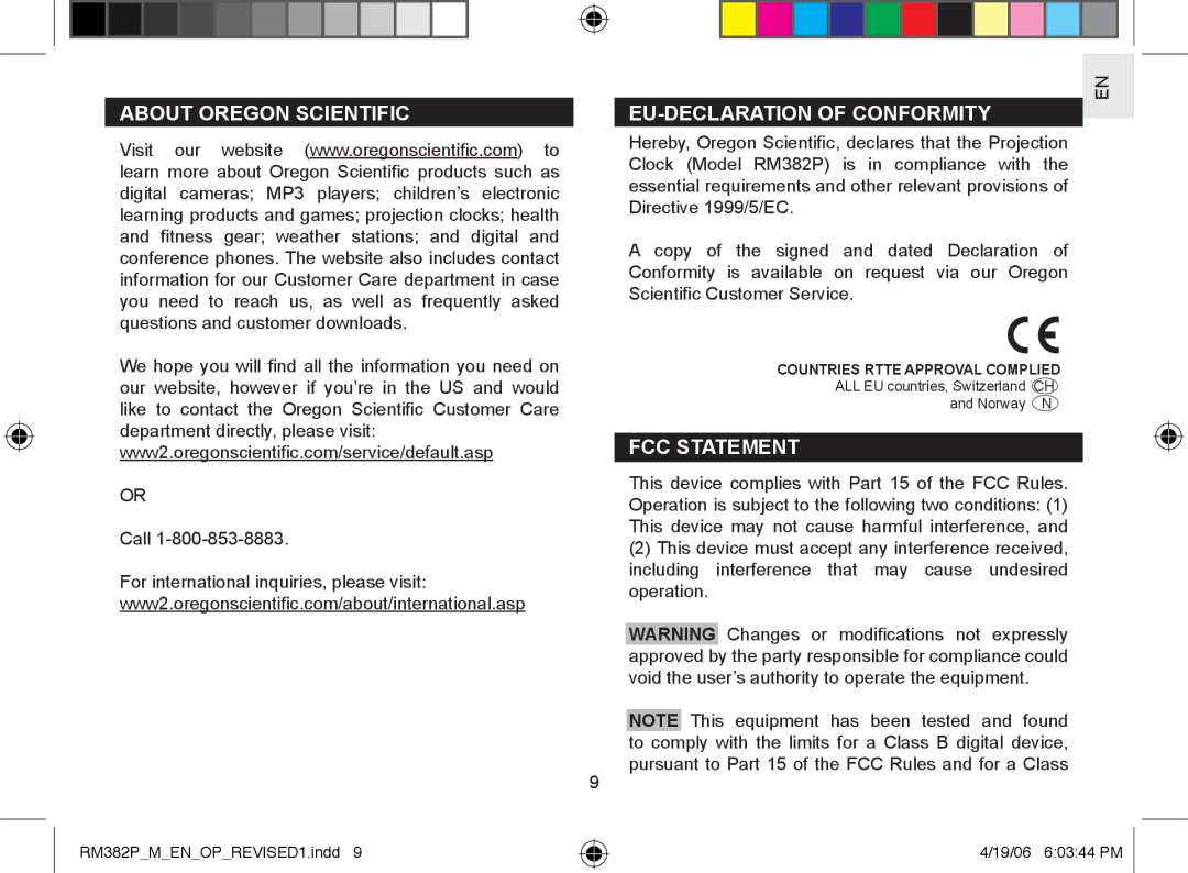 Oregon RM382P user manual About Oregon Scientific, EU-DECLARATION of Conformity, FCC Statement 