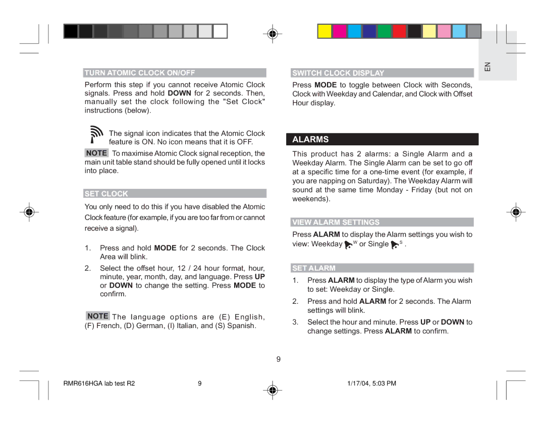 Oregon RMR616HGA user manual Alarms 