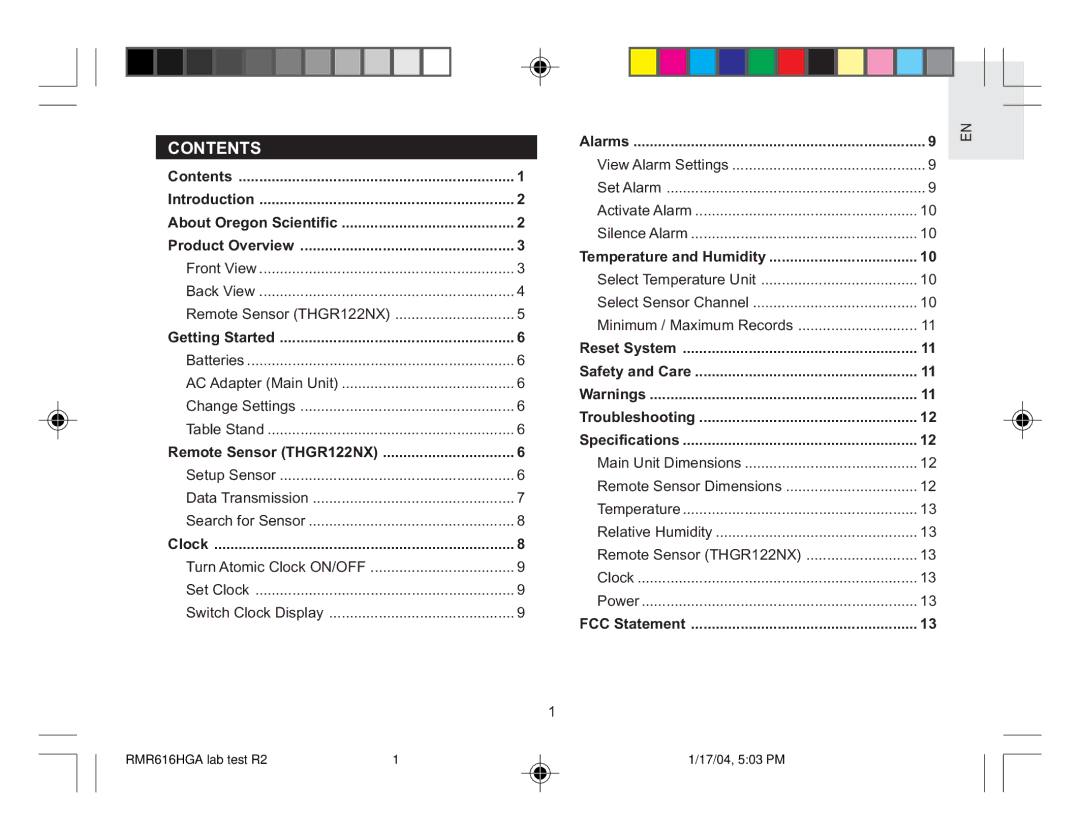 Oregon RMR616HGA user manual Contents 