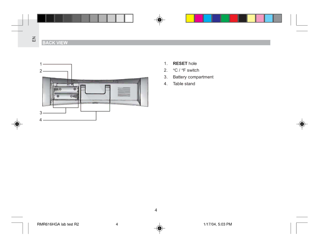 Oregon RMR616HGA user manual Back View 