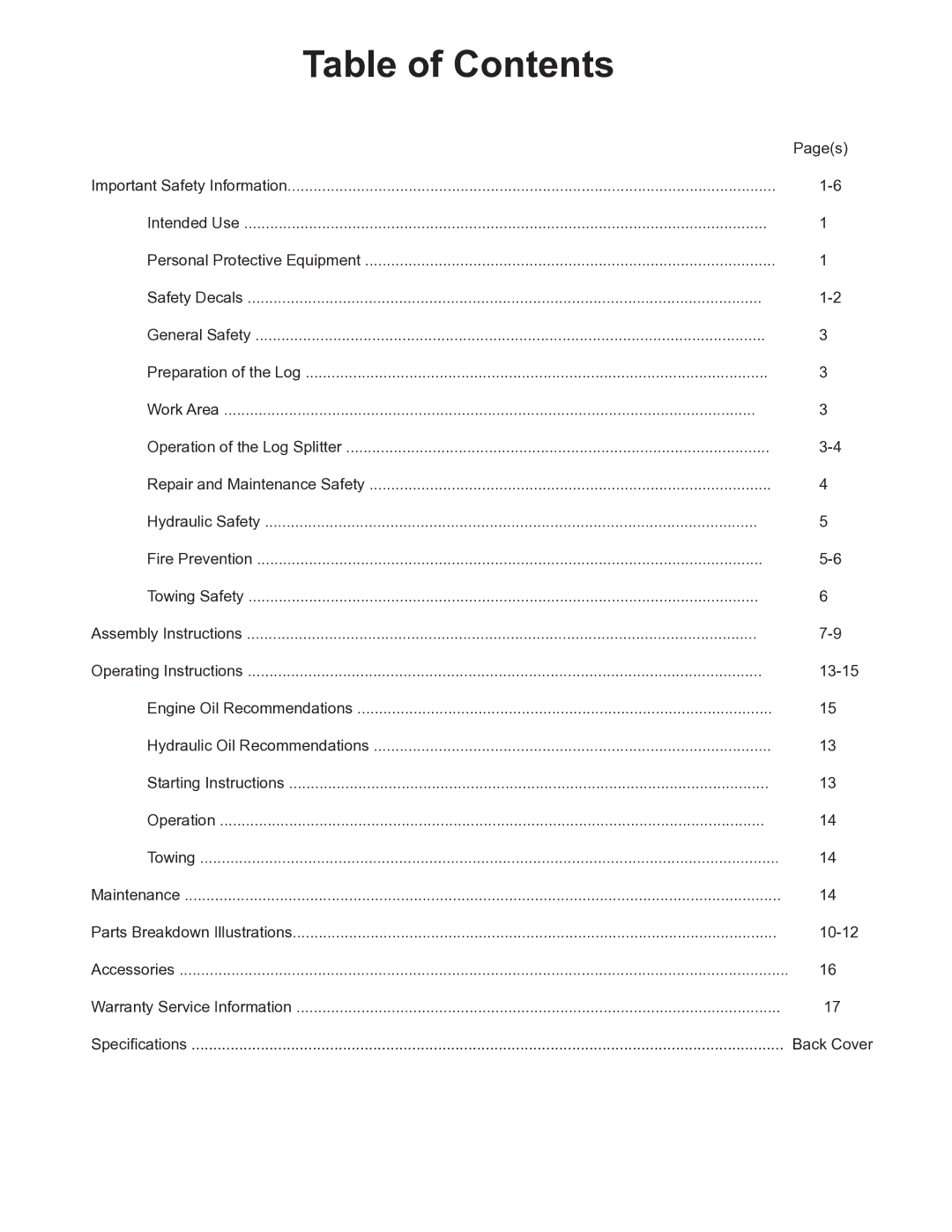 Oregon S402022H0/S402022K0 owner manual Table of Contents 