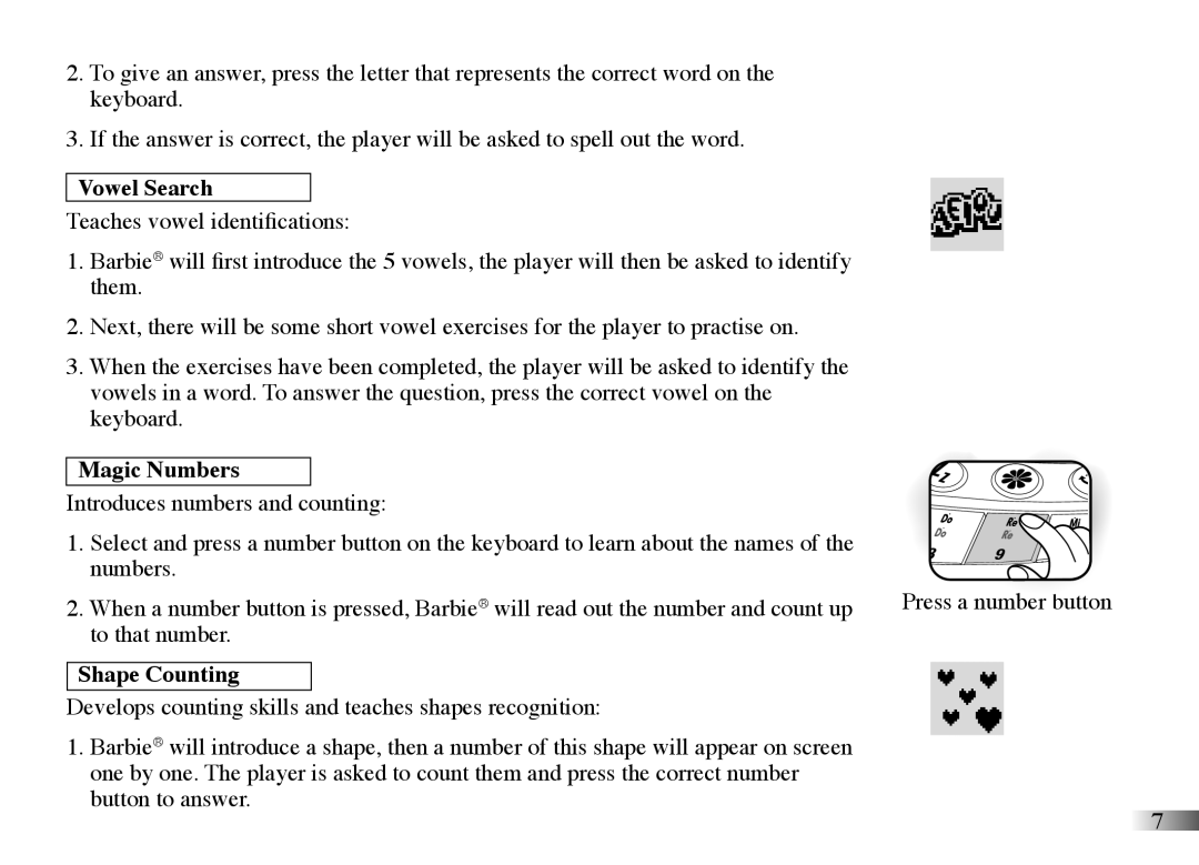 Oregon Scientific 086L004850-017 manual Vowel Search, Magic Numbers, Shape Counting 