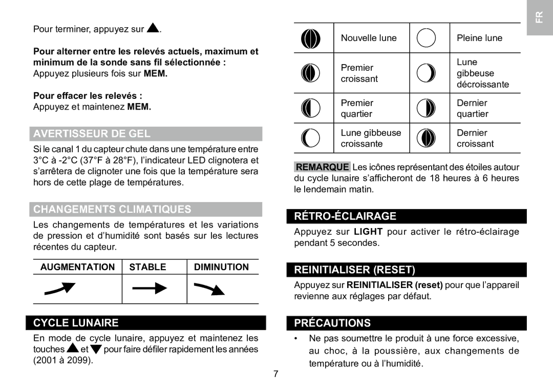 Oregon Scientific 086L005036-017 Avertisseur DE GEL, Changements Climatiques, Rétro-Éclairage, Reinitialiser Reset 