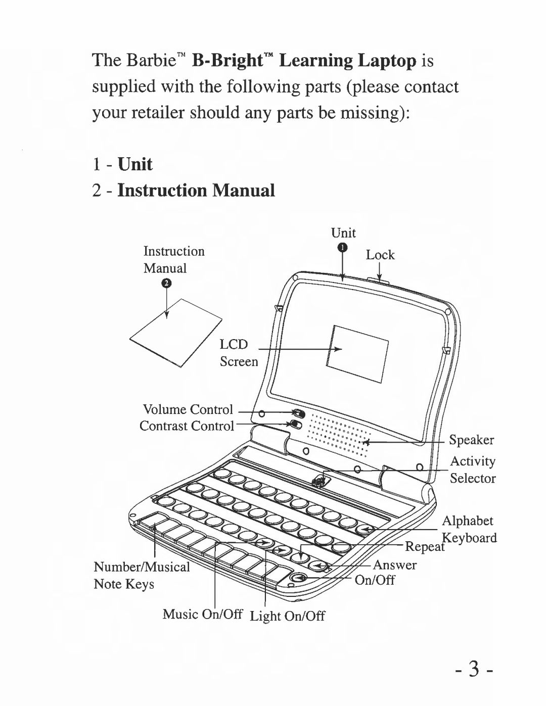 Oregon Scientific 300102544-00001-10, Barbie B-Brite Learning Laptop manual 