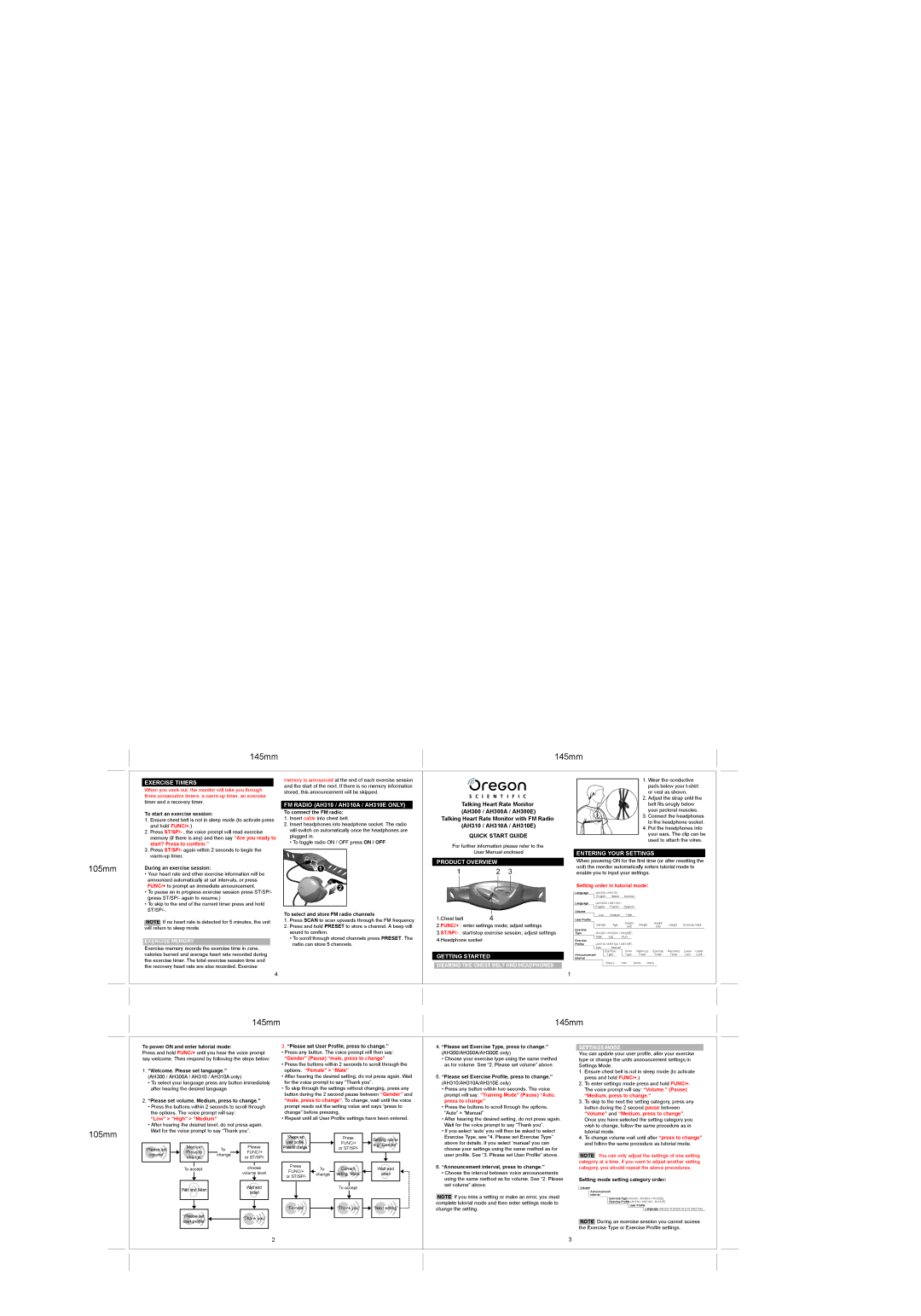 Oregon Scientific AH300A, AH310A quick start Exercise Timers, Product Overview, Getting Started, Entering Your Settings 