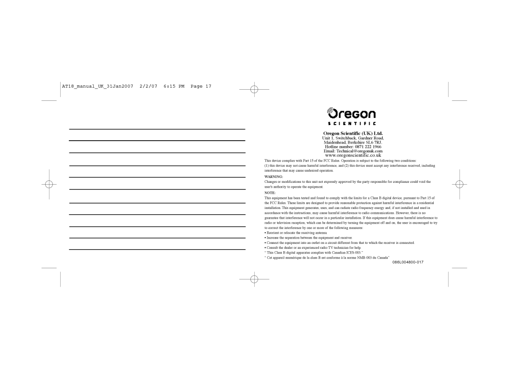 Oregon Scientific atc-2k manual 086L004800-017 