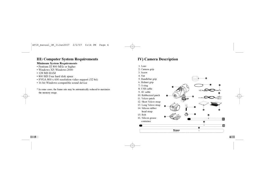 Oregon Scientific atc-2k manual III Computer System Requirements, IV Camera Description, Minimum System Requirements 