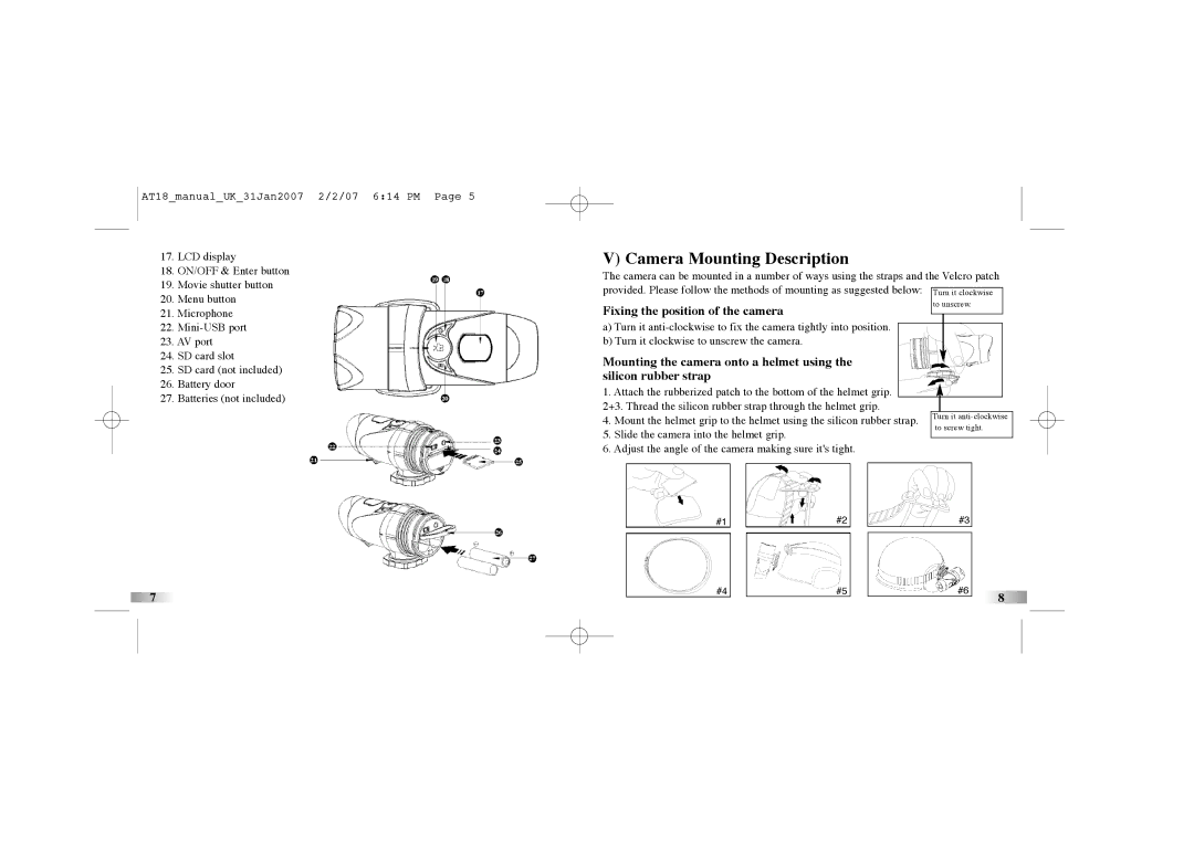 Oregon Scientific atc-2k manual Camera Mounting Description, Fixing the position of the camera 