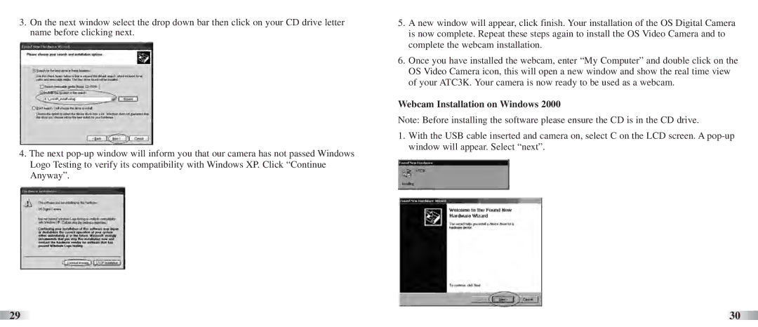 Oregon Scientific ATC3K manual Webcam Installation on Windows 