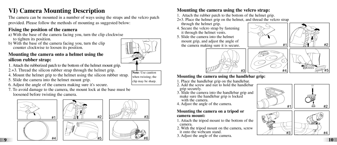 Oregon Scientific ATC3K manual Mounting the camera using the velcro strap, Mounting the camera using the handlebar grip 