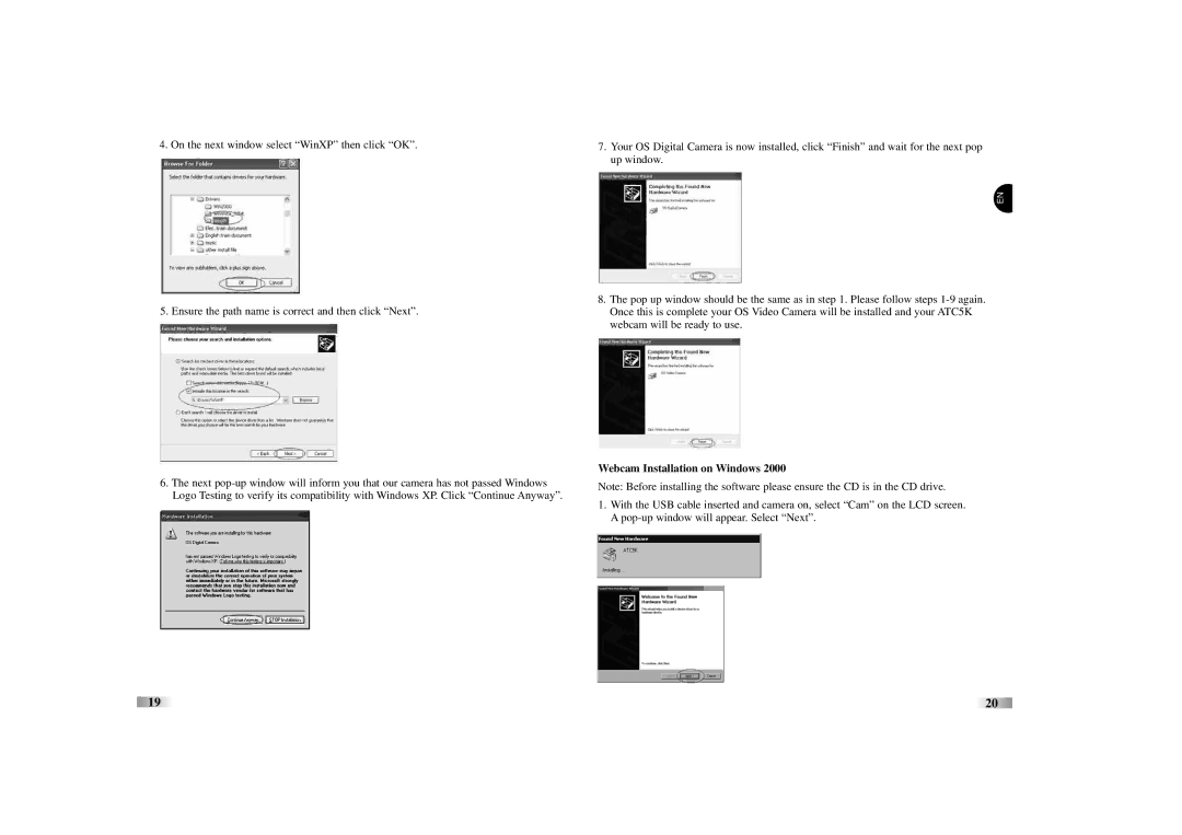 Oregon Scientific ATC5K manual Webcam Installation on Windows 