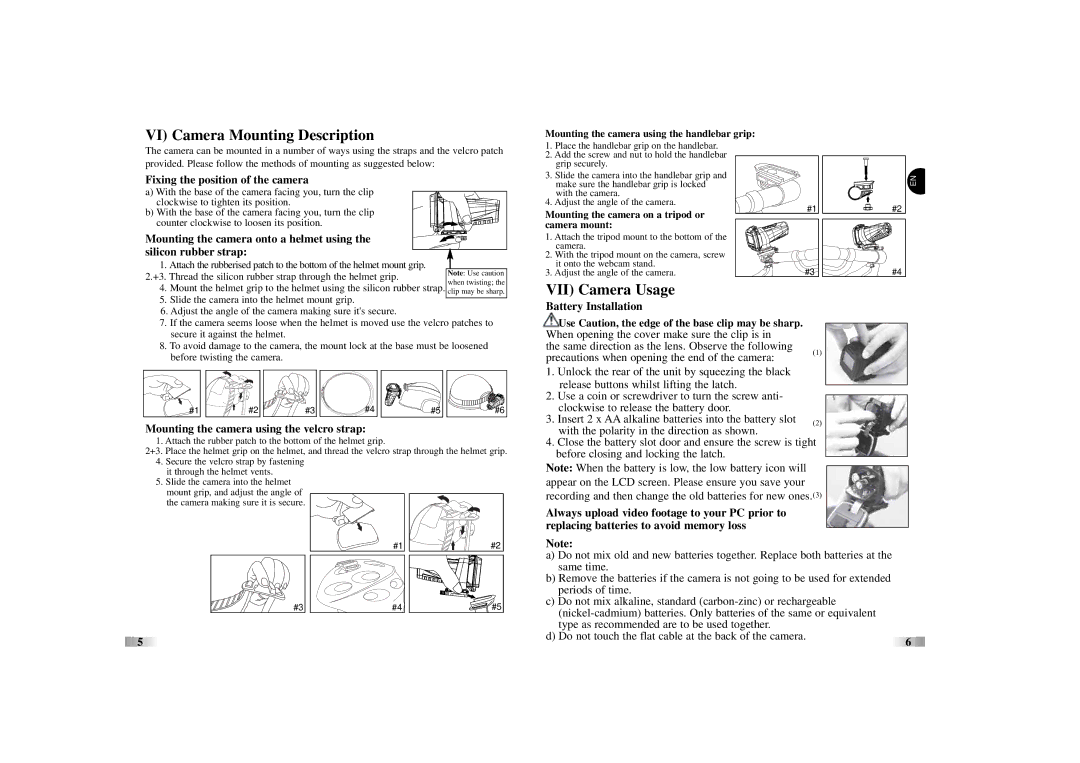 Oregon Scientific ATC5K manual VI Camera Mounting Description, VII Camera Usage, Fixing the position of the camera 