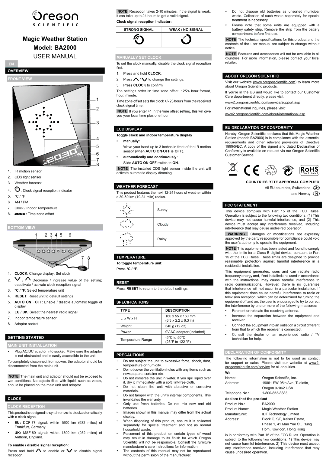 Oregon Scientific BA2000 manual     ,  , $**+ 