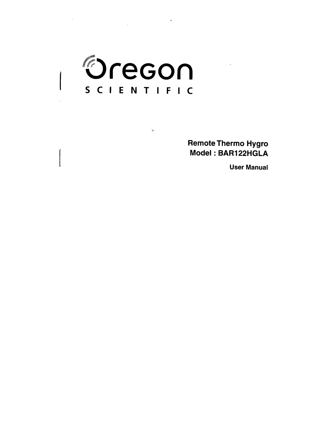 Oregon Scientific BAR122HGLA manual 