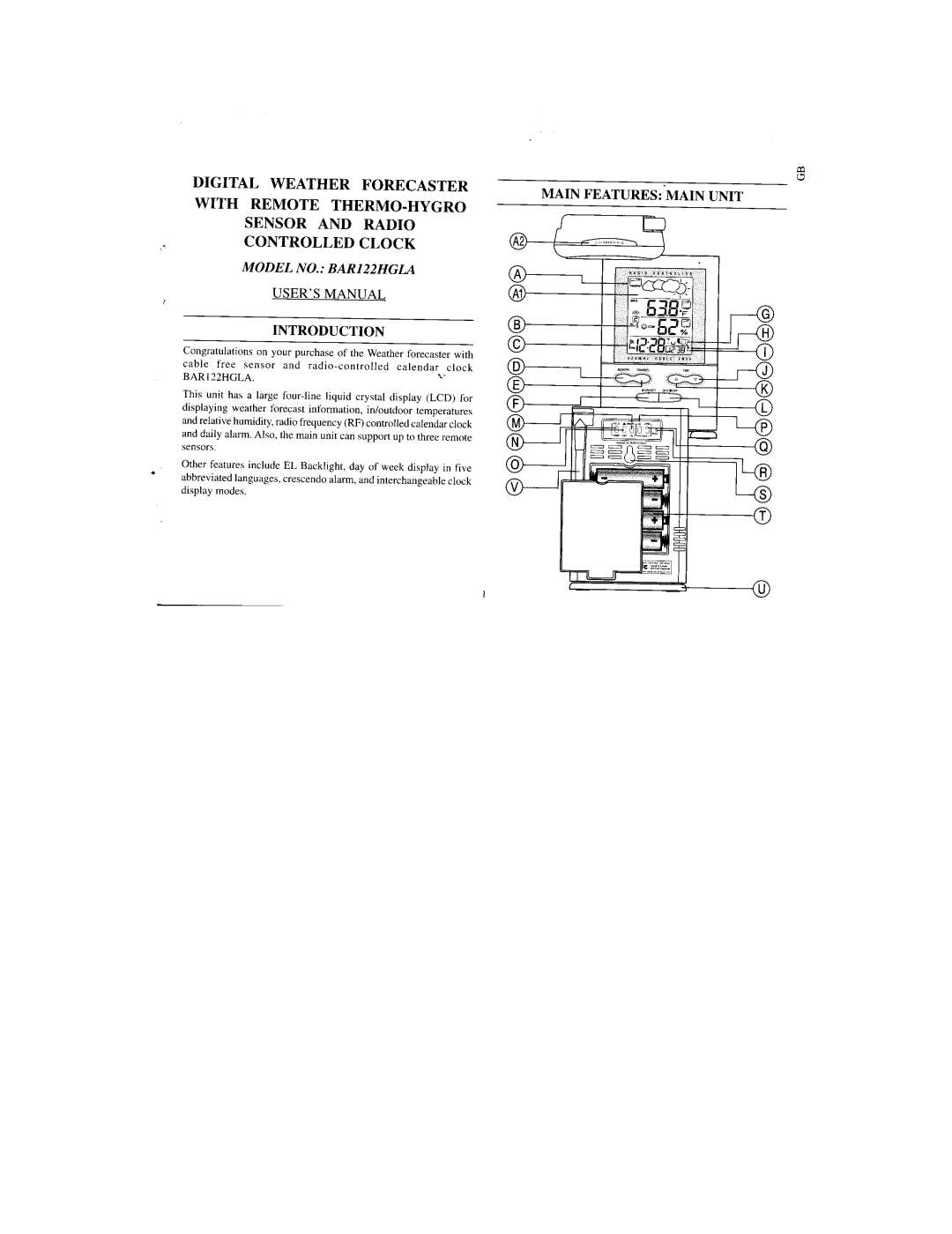 Oregon Scientific BAR122HGLA manual 