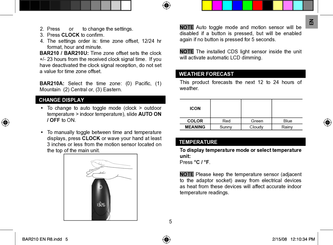 Oregon Scientific BAR210A, BAR210U user manual Change Display, Weather Forecast, Temperature 