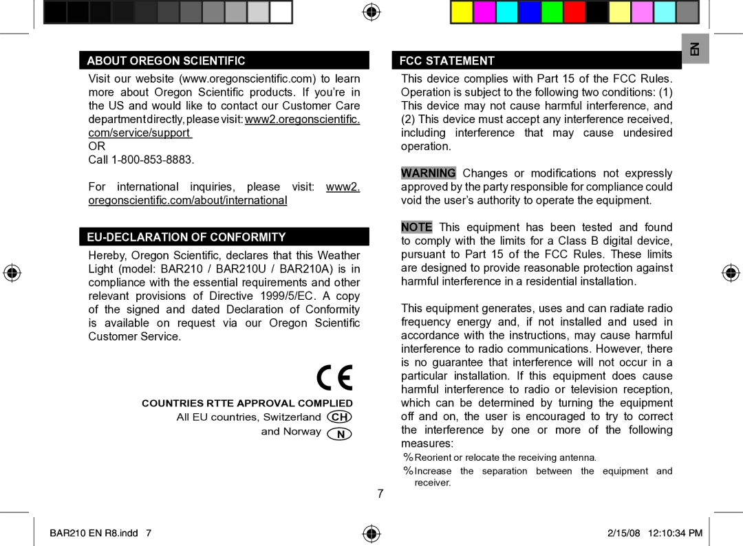 Oregon Scientific BAR210U, BAR210A user manual About Oregon Scientific, EU-DECLARATION of Conformity, FCC Statement 