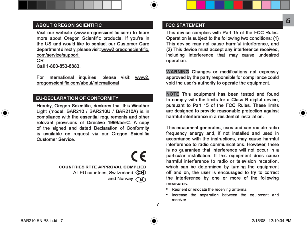 Oregon Scientific BAR210U, BAR210A user manual About Oregon Scientific, Eu-Declarationof Conformity, Fcc Statement 