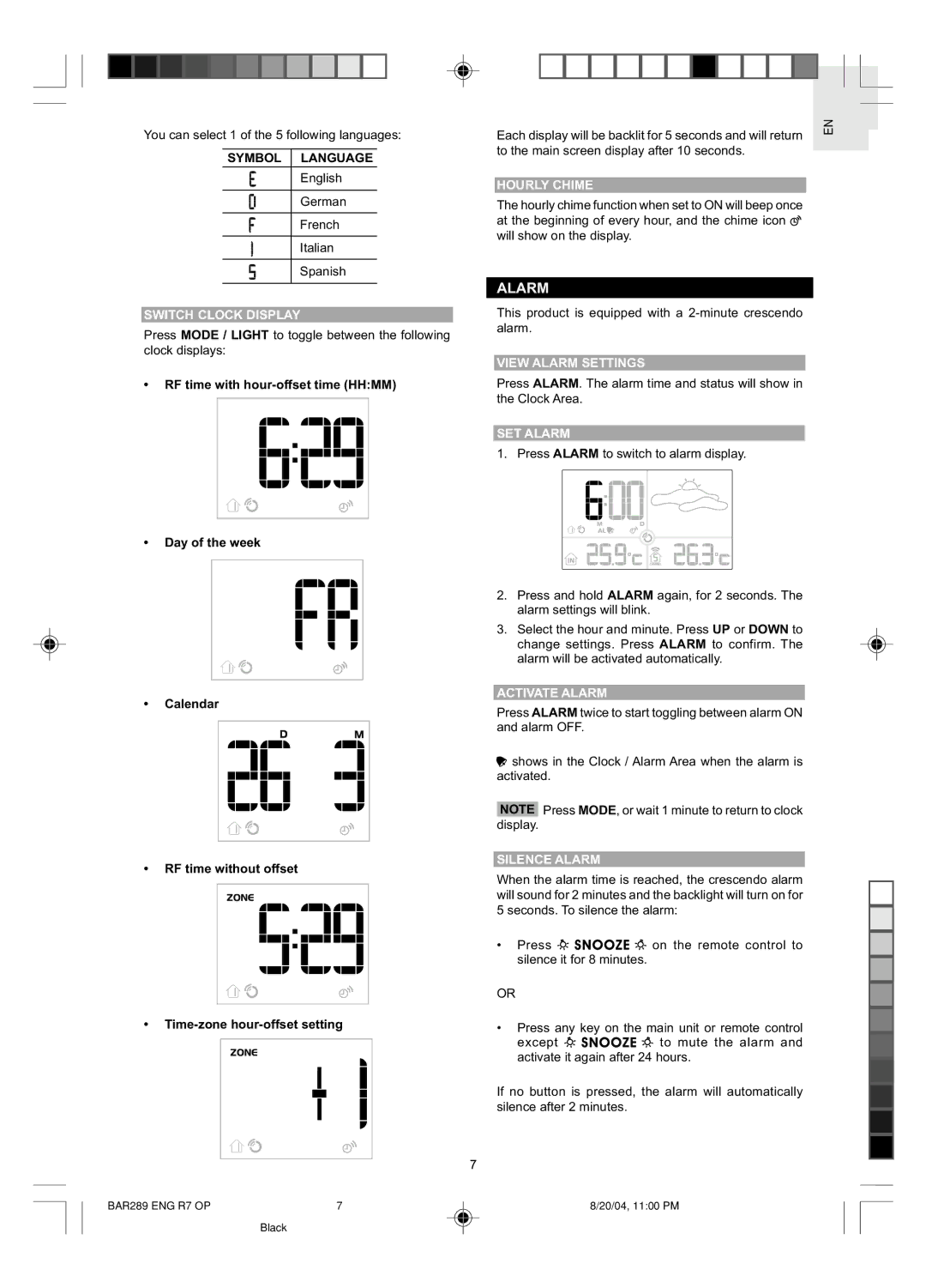 Oregon Scientific BAR289 user manual Alarm 