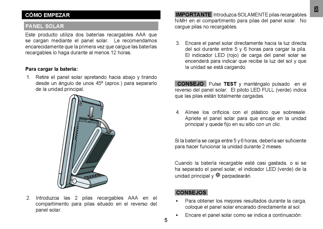 Oregon Scientific BAR332ESA, BAR332ESU user manual Cómo Empezar, Para cargar la batería, Consejos 