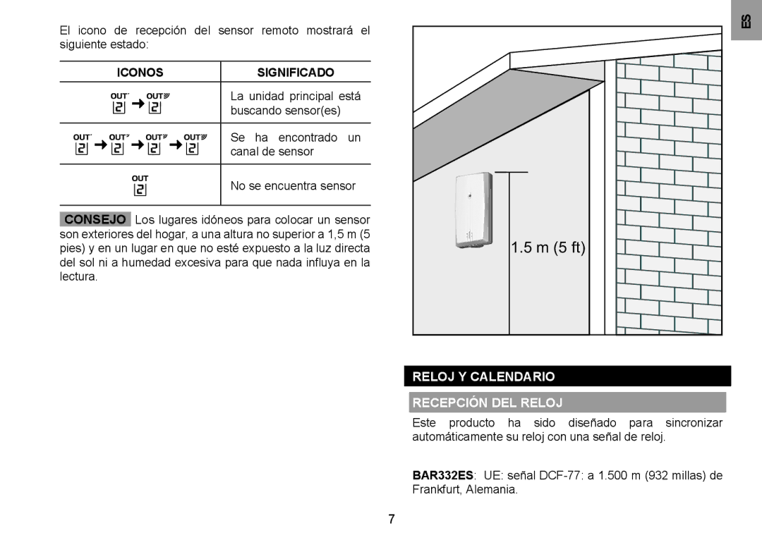 Oregon Scientific BAR332ESU, BAR332ESA user manual Iconos, Reloj y calendario Recepción del reloj 