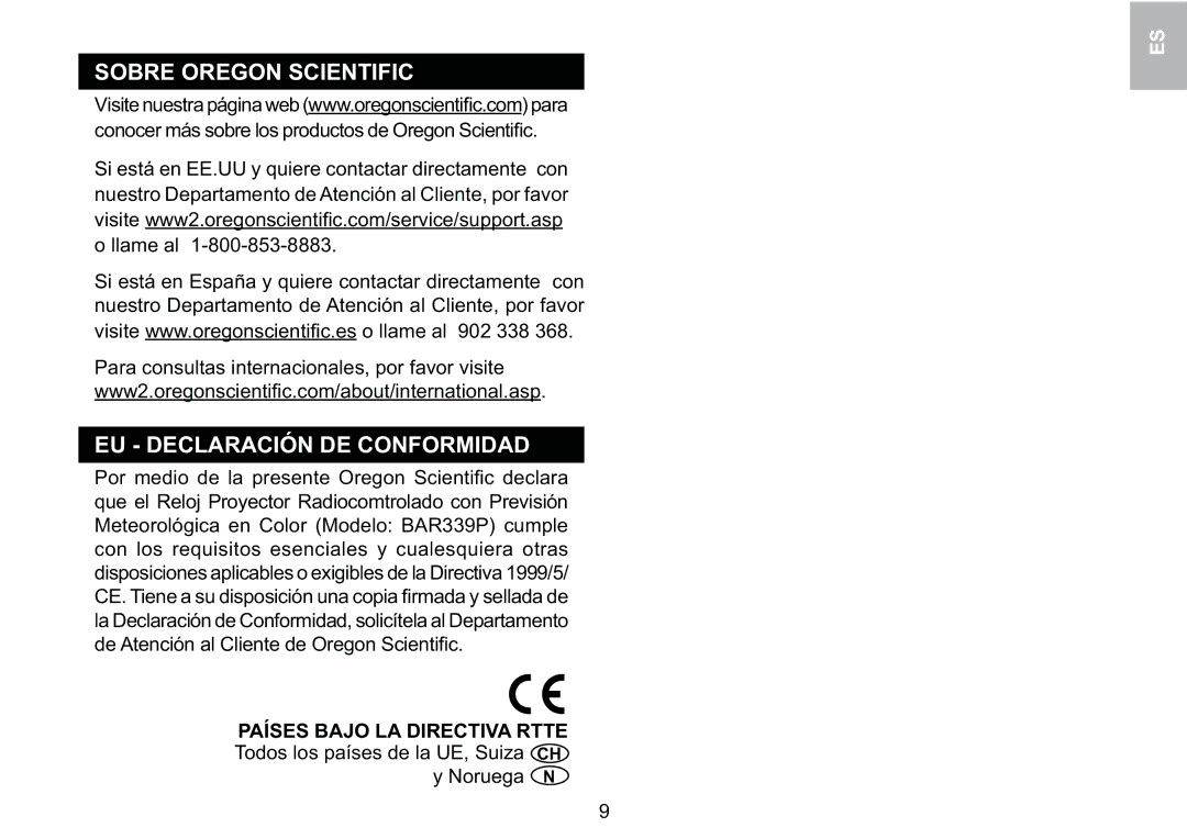 Oregon Scientific BAR339P manual 