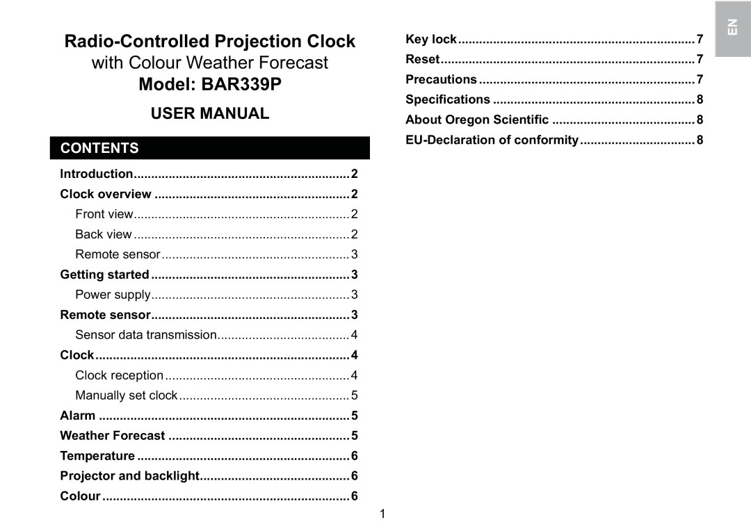 Oregon Scientific BAR339P manual 78836 