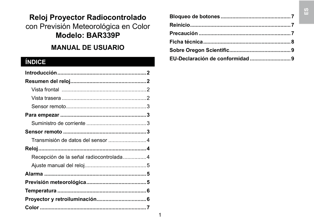 Oregon Scientific BAR339P manual $EE+ 33!E0 7E8 