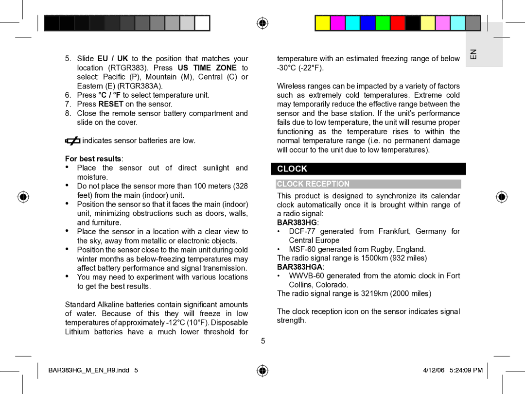 Oregon Scientific BAR383HGA user manual For best results, Clock Reception 