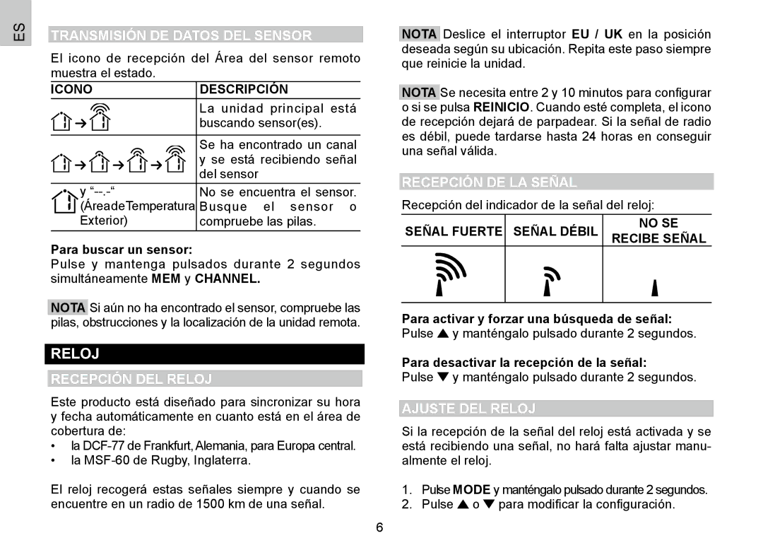 Oregon Scientific BAR388HG, 086L004438-013 Transmisión DE Datos DEL Sensor, Recepción DEL Reloj, Recepción DE LA Señal 