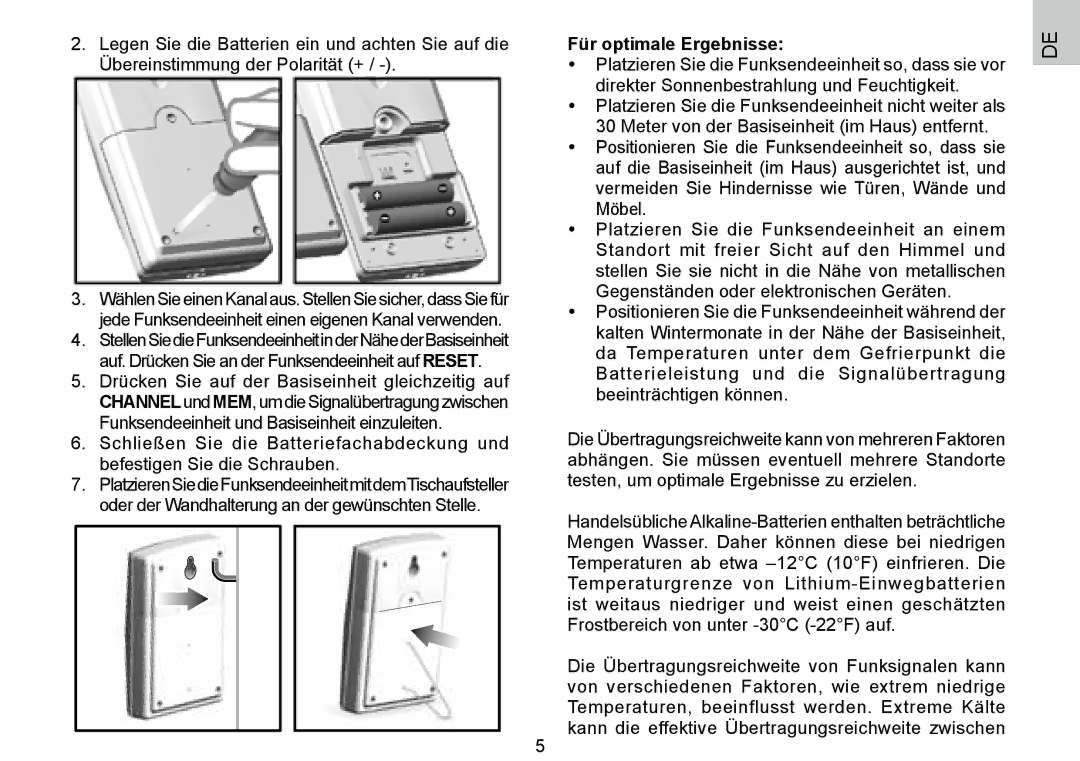 Oregon Scientific 086L004438-013, BAR388HG user manual Für optimale Ergebnisse 