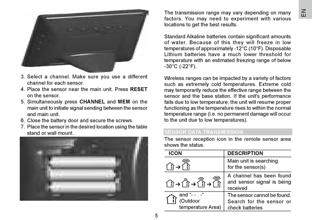 Oregon Scientific BAR388HG, 086L004438-013 user manual Sensor Data Transmission, Icon Description 