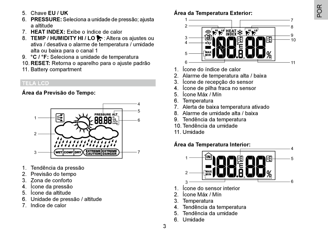 Oregon Scientific BAR388HG, 086L004438-013 Chave EU / UK, Tela LCD, Área da Previsão do Tempo Área da Temperatura Exterior 