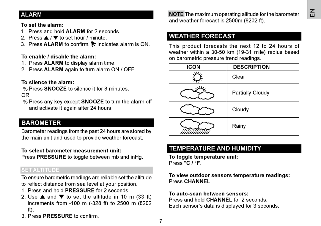 Oregon Scientific BAR388HG, 086L004438-013 Barometer, Weather Forecast, Temperature and Humidity, Alarm, SET Altitude 