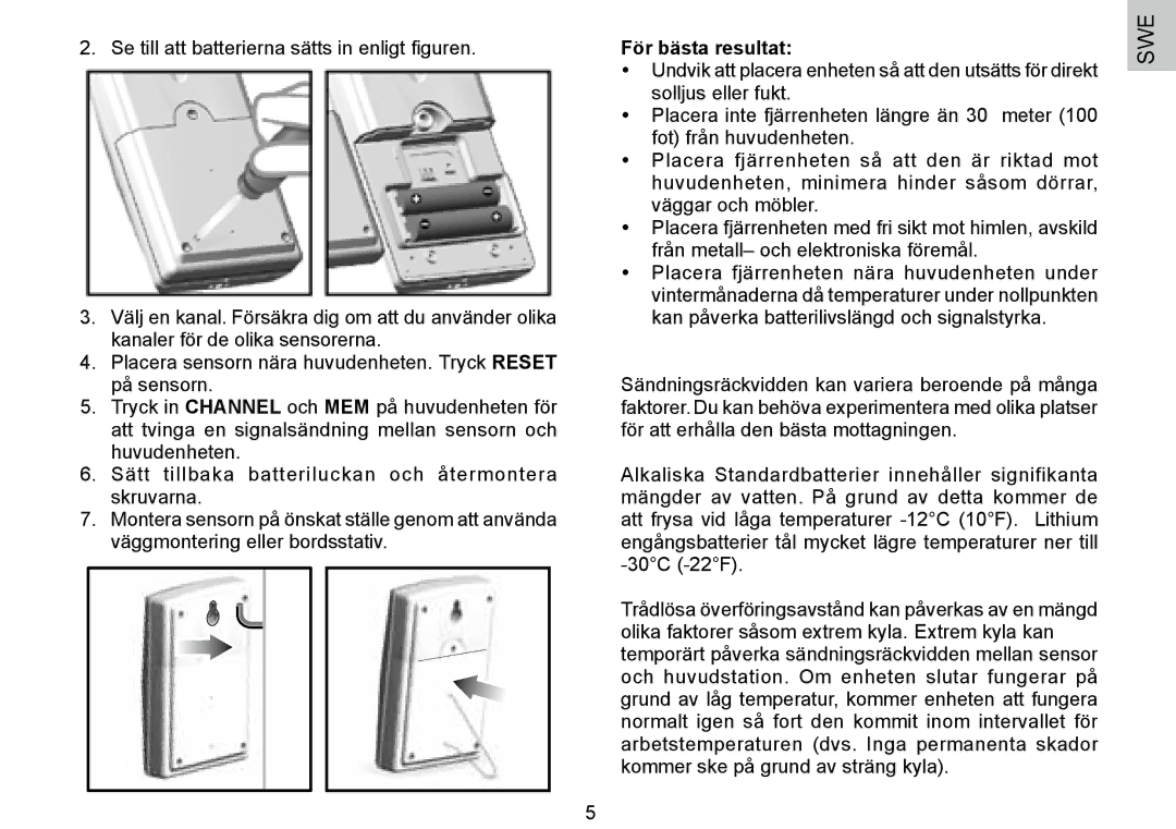 Oregon Scientific 086L004438-013, BAR388HG user manual För bästa resultat 