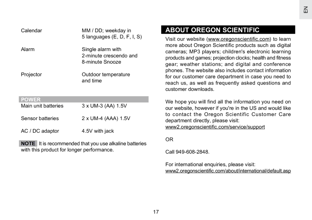 Oregon Scientific BAR623PA user manual About Oregon Scientific, Power 