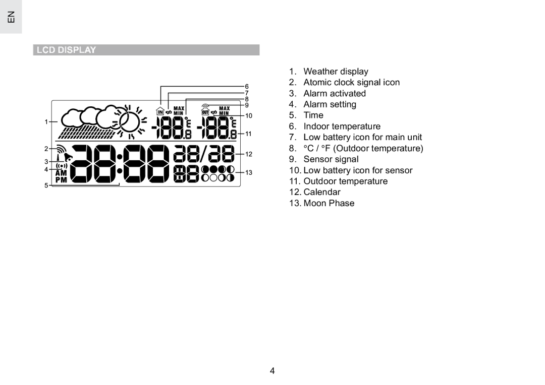 Oregon Scientific BAR623PA user manual LCD Display 